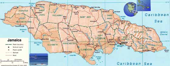 Детальная карта Ямайки