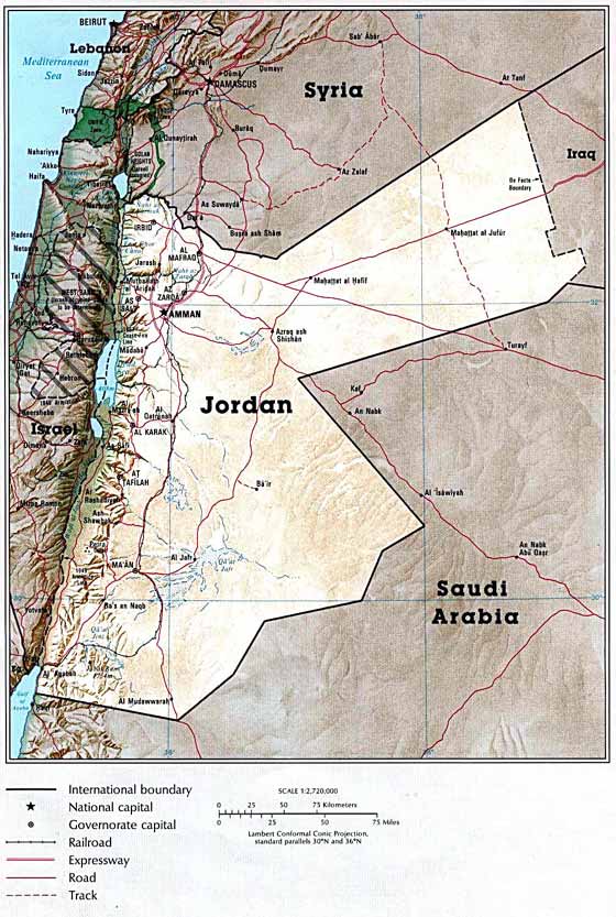 Detaillierte Karte von Jordanien