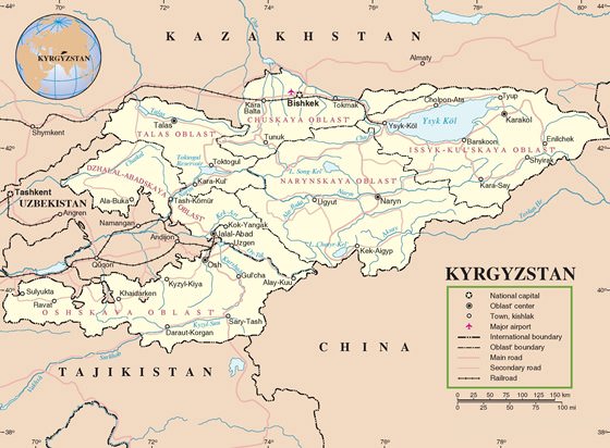Detailed map of Kyrgyzstan