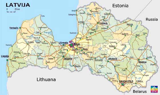 Detailed map Latvia