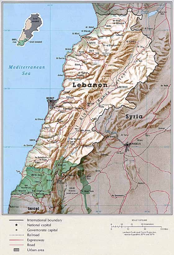 Детальная карта Ливана
