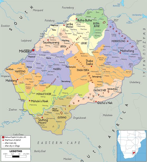 Large map of Lesotho