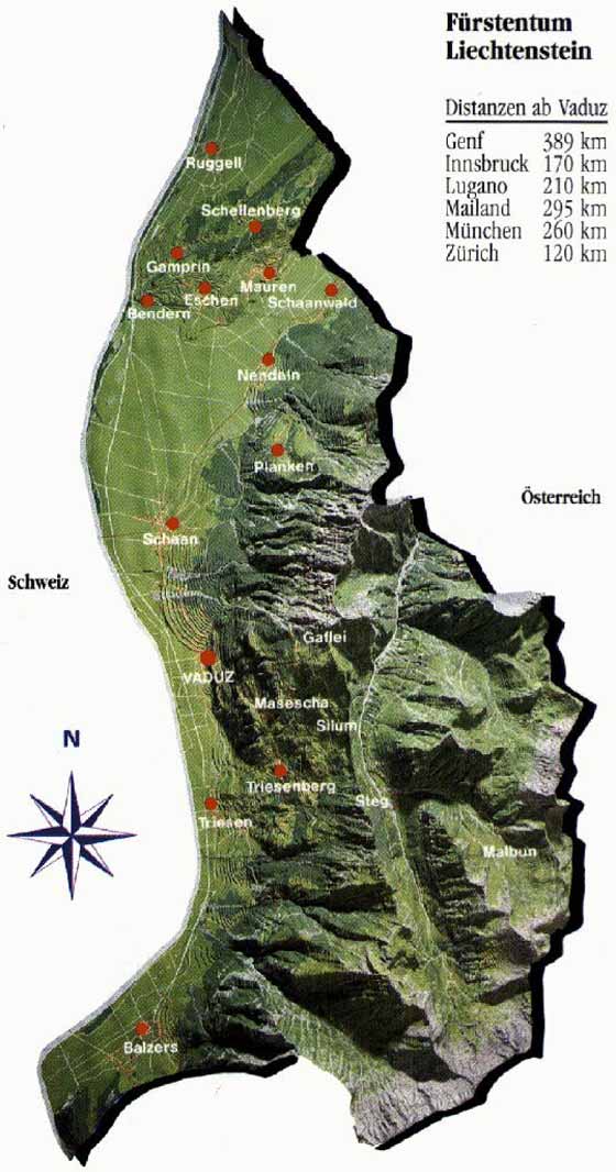 Detaillierte Karte von Liechtenstein