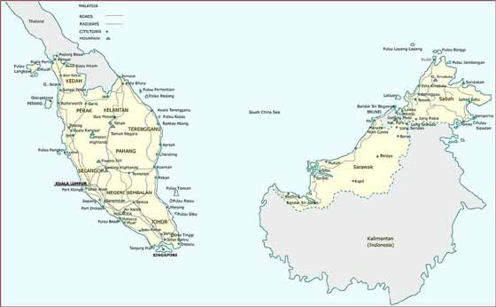 Детальная карта Малайзии Детальная карта Малайзии