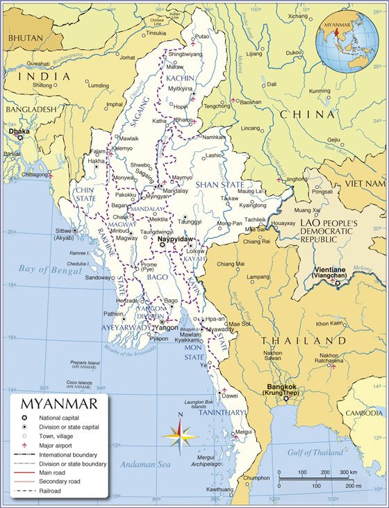 Detailed map Myanmar-Burma