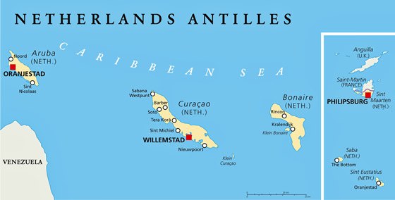 Gran mapa de Antillas Holandesas
