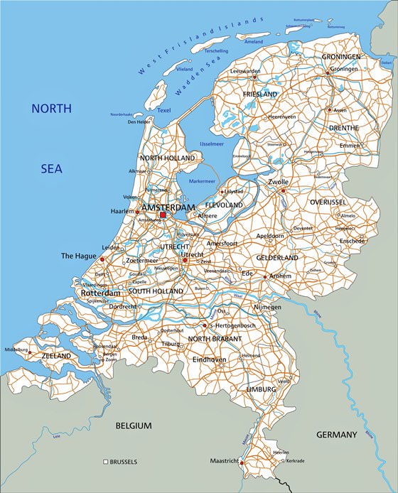 Detailed map of Netherlands