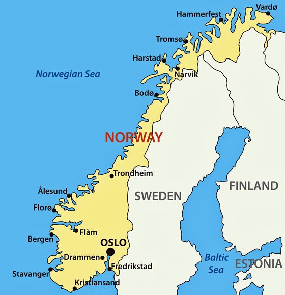 Детальная карта Норвегии