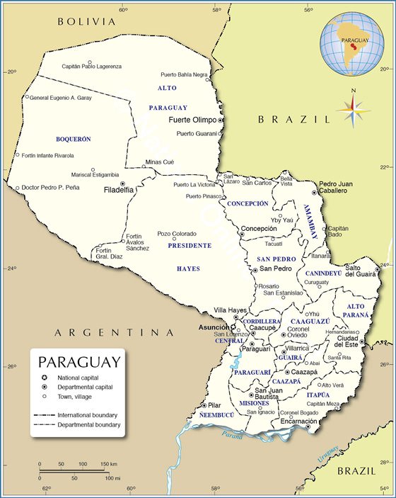 Detaillierte Karte von Paraguay