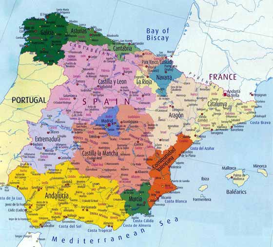 Крупномасштабная карта Испании для распечатывания или скачки