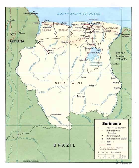 Large map of Suriname