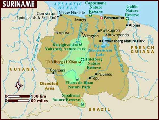 Detailed map of Suriname