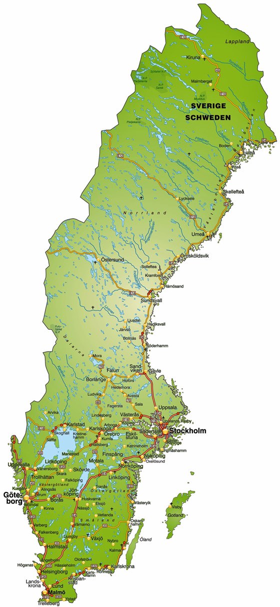 Detaillierte Karte von Schweden