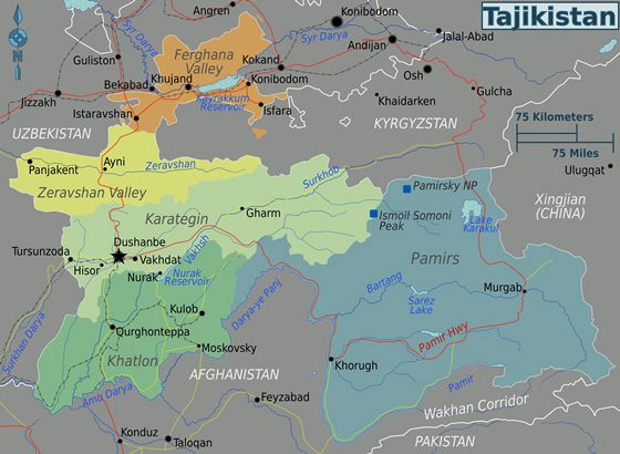 Детальная карта Таджикистана