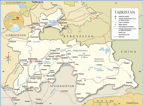 Карта  Таджикистана