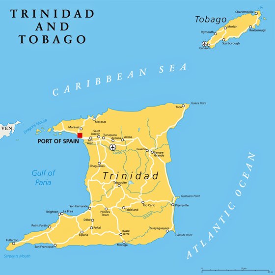 Detailed map of Trinidad & Tobago