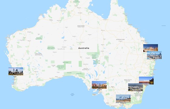 Map of cities in Australia