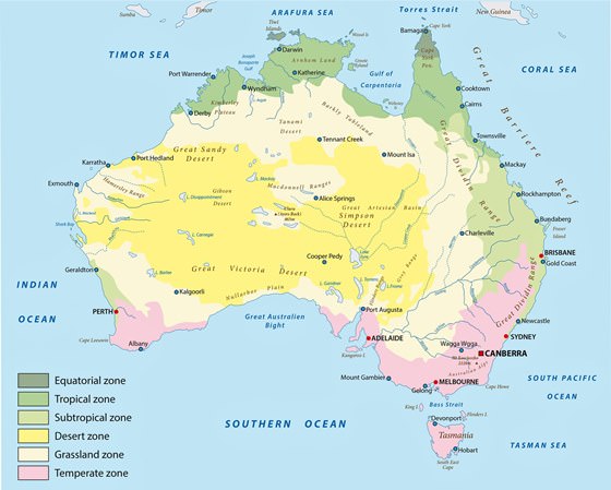 Карта городов Австралии