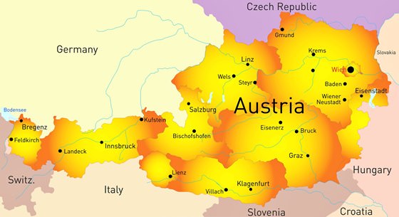 Mapa de ciudades de Austria