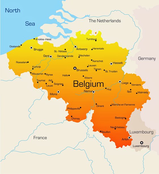 Карта городов Бельгии