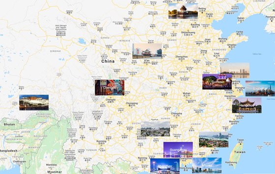Map of cities in China