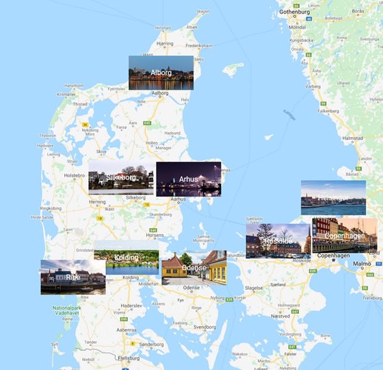 Map of cities in Denmark