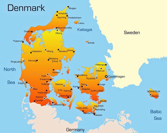 Karte der Städte in Danemark