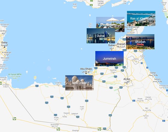 Karte der Städte in Vereinigte Arabische Emirate