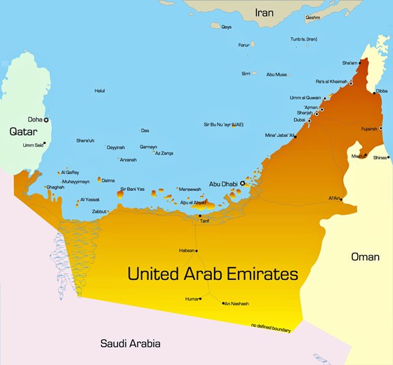 Mapa de ciudades de Emiratos EAU