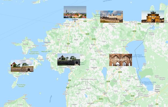 Mapa de ciudades de Estonia