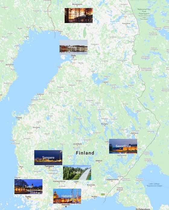 Карта городов Финляндии