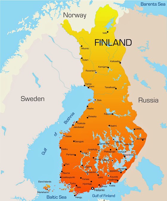 Mapa de ciudades de Finlandia