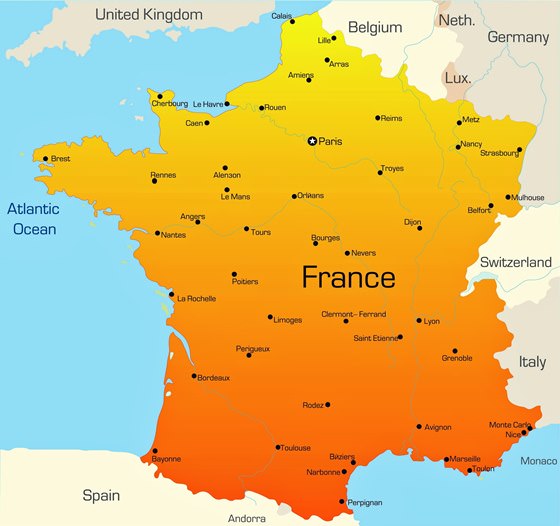 Karte der Städte in Frankreich