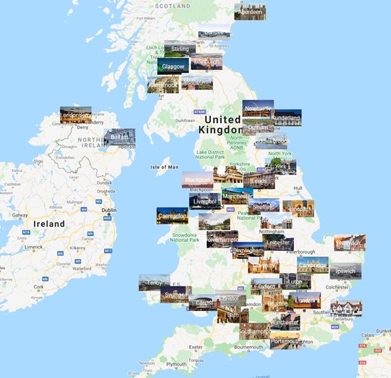 Büyük Britanya’da şehirler haritası