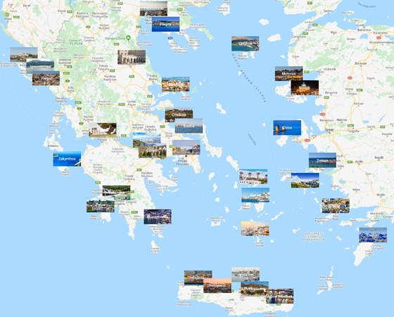 Map of cities in Greece