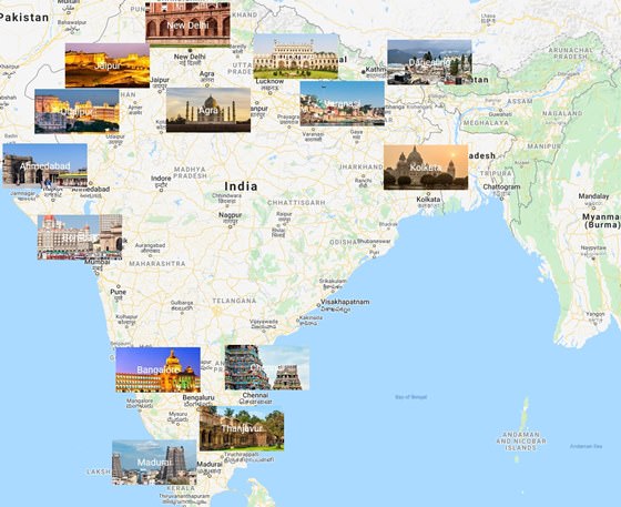 Карта городов Индии
