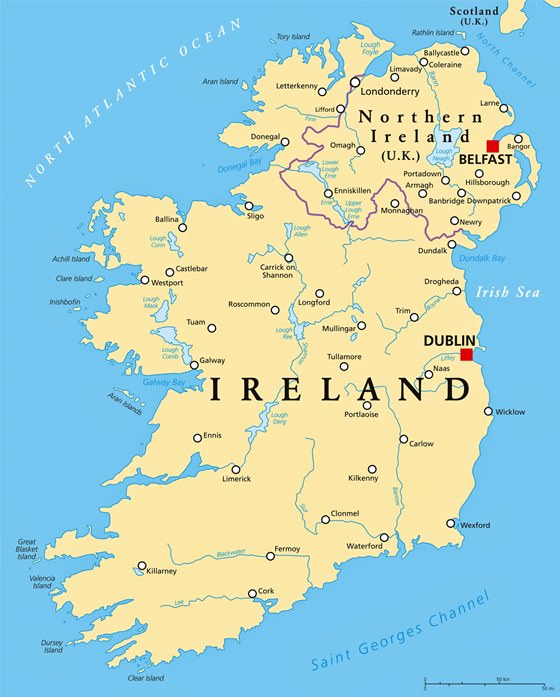 Карта городов Ирландии