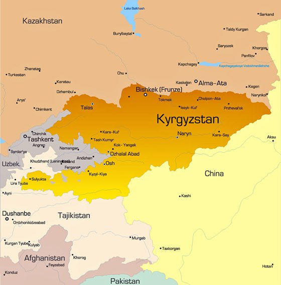 Map of cities in Kyrgyzstan