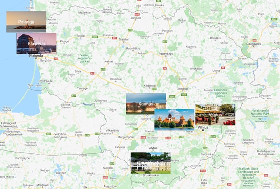 Litvanya’da şehirler haritası
