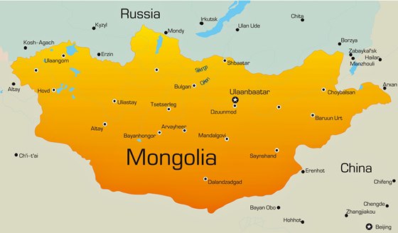 Mapa de ciudades de Mongolia