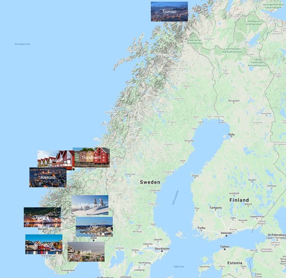 Karte der Städte in Norwegen