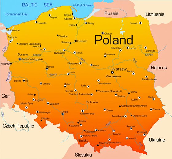 Mapa de ciudades de Polonia