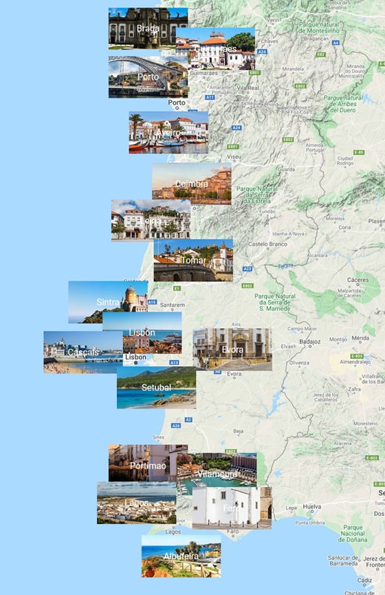 Mapa de ciudades de Portugal