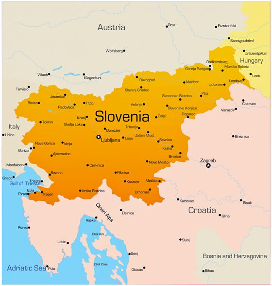 Mapa de ciudades de Eslovenia