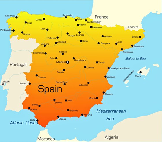 Map of cities in Spain
