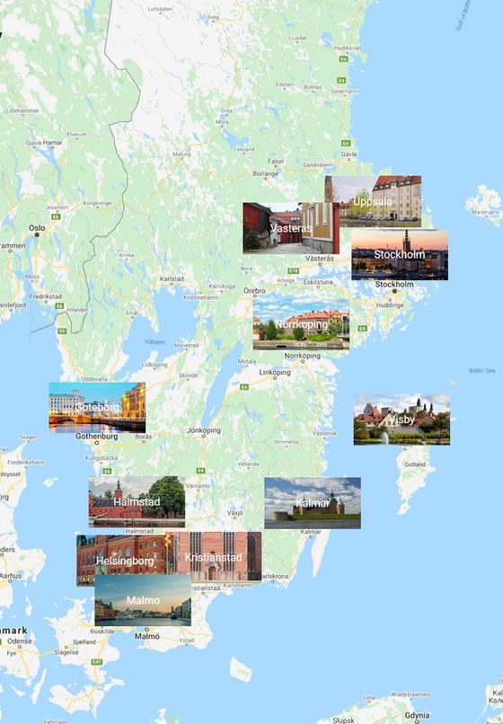 Карта городов Швеции