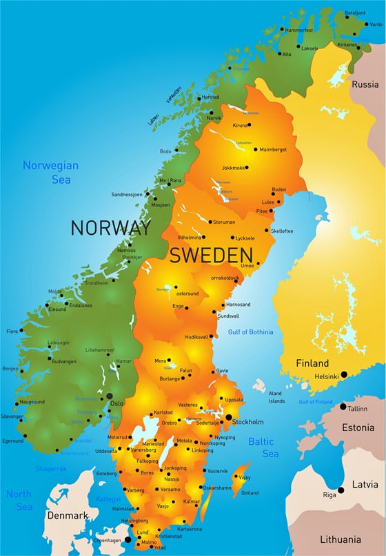 Map of cities in Sweden