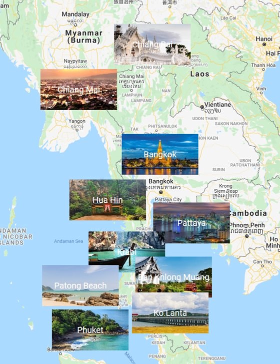 Mapa de ciudades de Tailandia