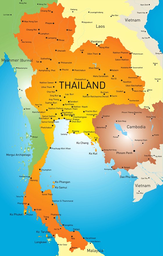 Karte der Städte in Thailand