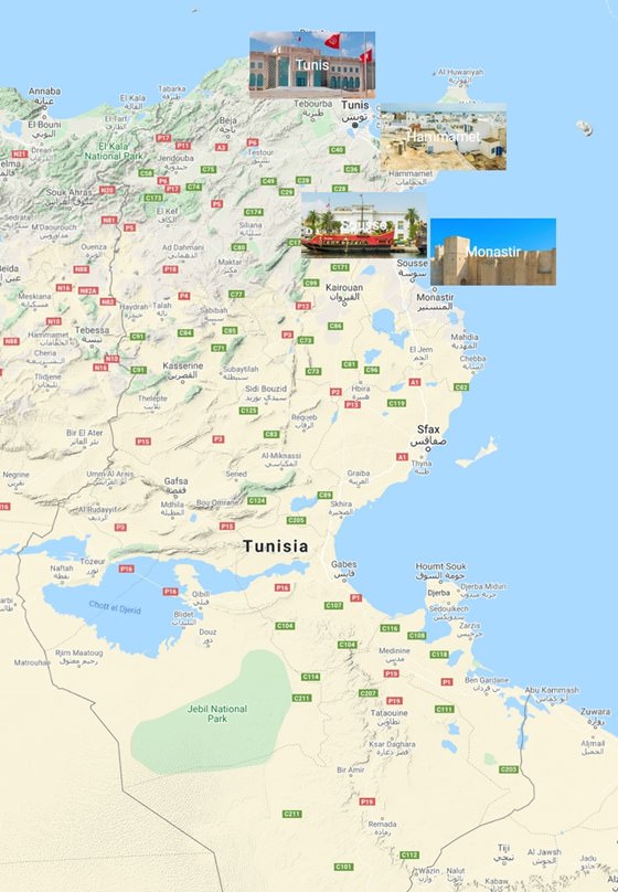 Map of cities in Tunisia